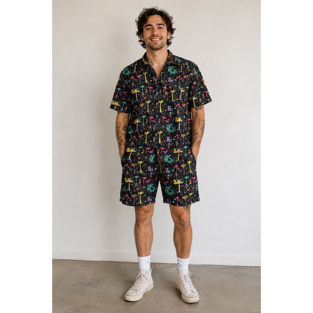 Super Massive Shirt and Shorts 90's Vintage Camp Drumset Print Men's Set Large
